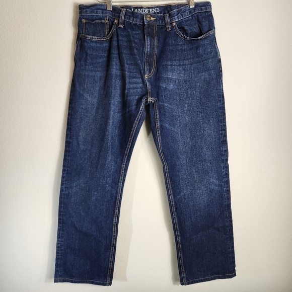 Lands End Mens Dark Wash Straight Fit 100% Cotton Jeans-Size 37x29 - Picture 1 of 10